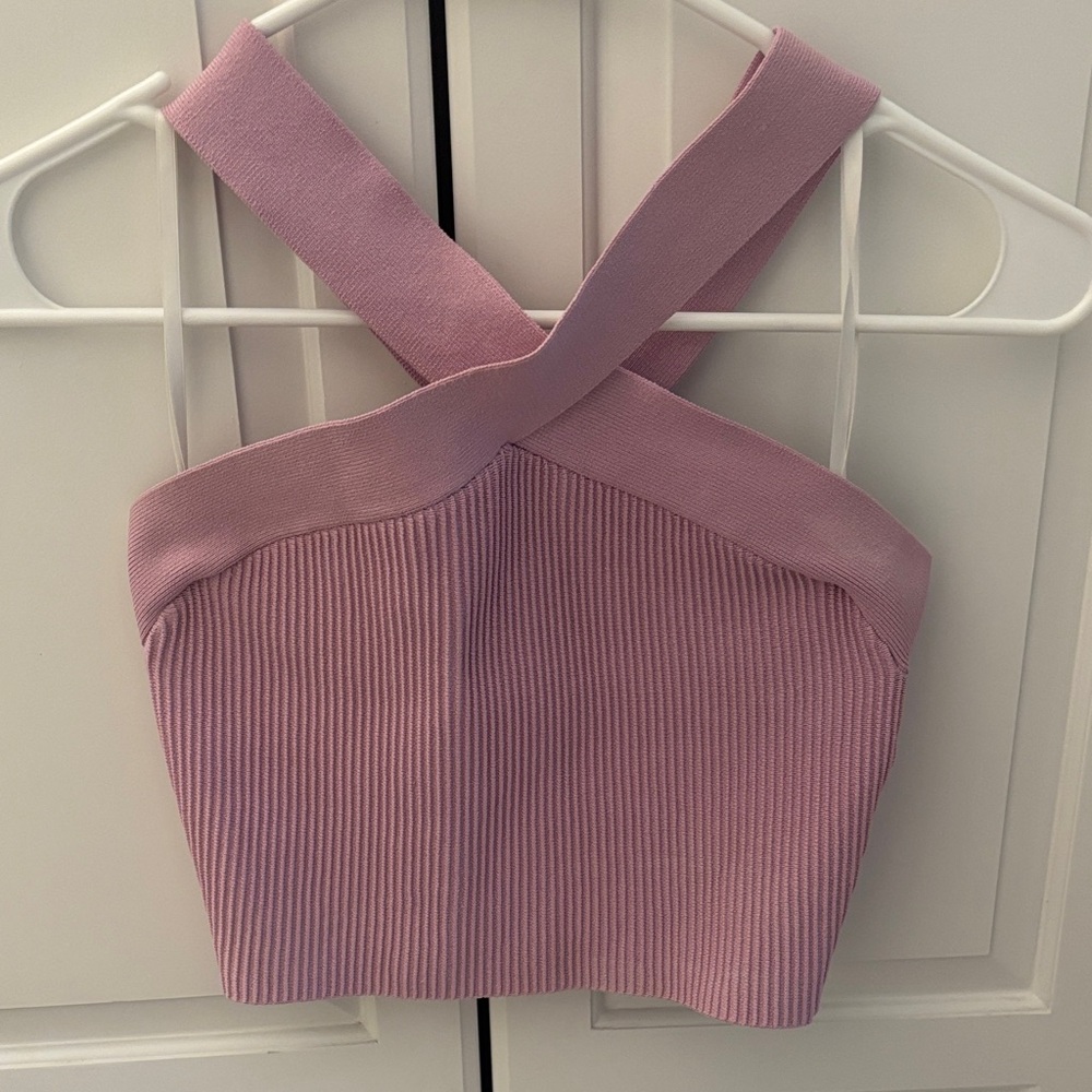 Aritzia Purple Cross-Strap Ribbed Crop Top